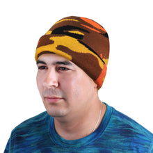 Load image into Gallery viewer, Knitted Beanie Hat - Orange Camouflage
