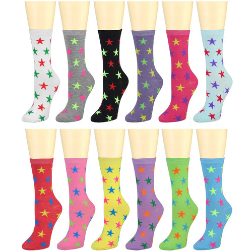 12-Pack Women's Crew Socks Stars
