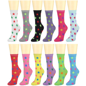 12-Pack Women's Crew Socks Stars