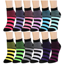 Load image into Gallery viewer, 12-Pack Striped Women&#39;s Ankle Socks