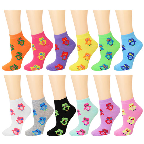 12-Pack Owl Women's Ankle Socks
