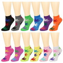 Load image into Gallery viewer, 12-Pack Multi-Color Leaves Women&#39;s Ankle Socks