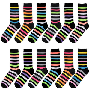 12-Pack Women's Crew Socks Multicolor Striped