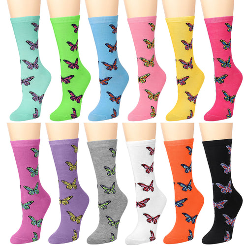 12-Pack Women's Crew Socks - Butterfly