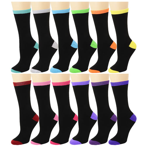 12-Pack Women's Crew Socks - Two Tone