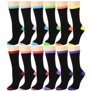 12-Pack Women's Crew Socks - Two Tone