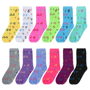 12-Pack Women's Crew Socks - Musical Note