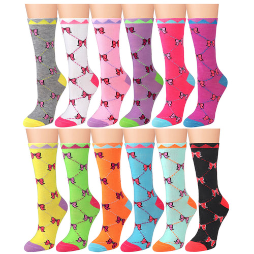 12-Pack Women's Crew Socks - Bowknot