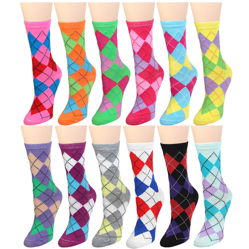 12-Pack Women's Crew Socks - Argyle