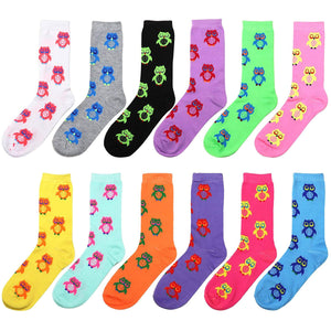 12-Pack Women's Crew Socks - Owl