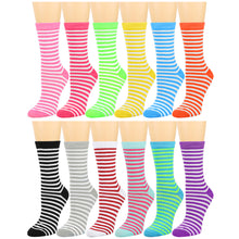 Load image into Gallery viewer, 12-Pack Women&#39;s Crew Socks - Striped