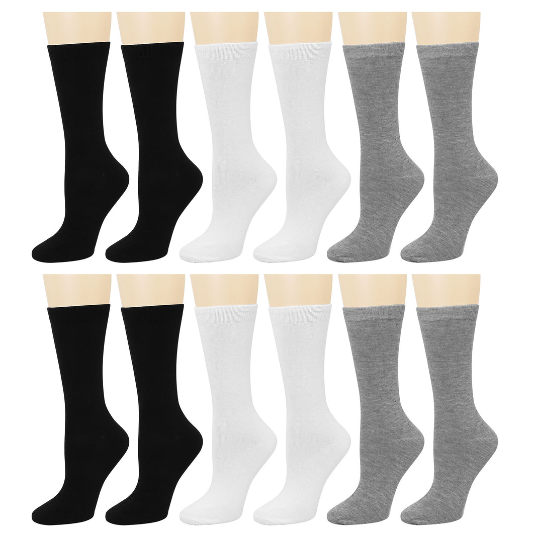 12-Pack Women's Crew Socks Black Grey White