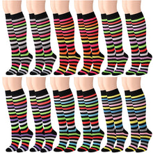 Load image into Gallery viewer, 12 Pairs Women Knee High Over the Calf Socks - Multicolor Striped