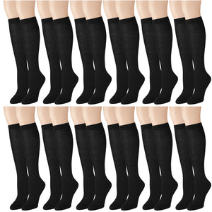 12 Pairs Women Knee High Over the Calf Socks - Black