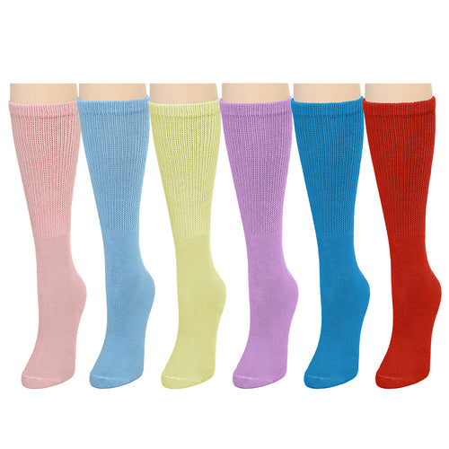 Falari Women Diabetic Socks Diabetes Edema and Circulatory Loose Fitting Cotton Crew Socks - 6 Pairs Assorted