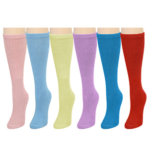 Falari Women Diabetic Socks Diabetes Edema and Circulatory Loose Fitting Cotton Crew Socks - 6 Pairs Assorted