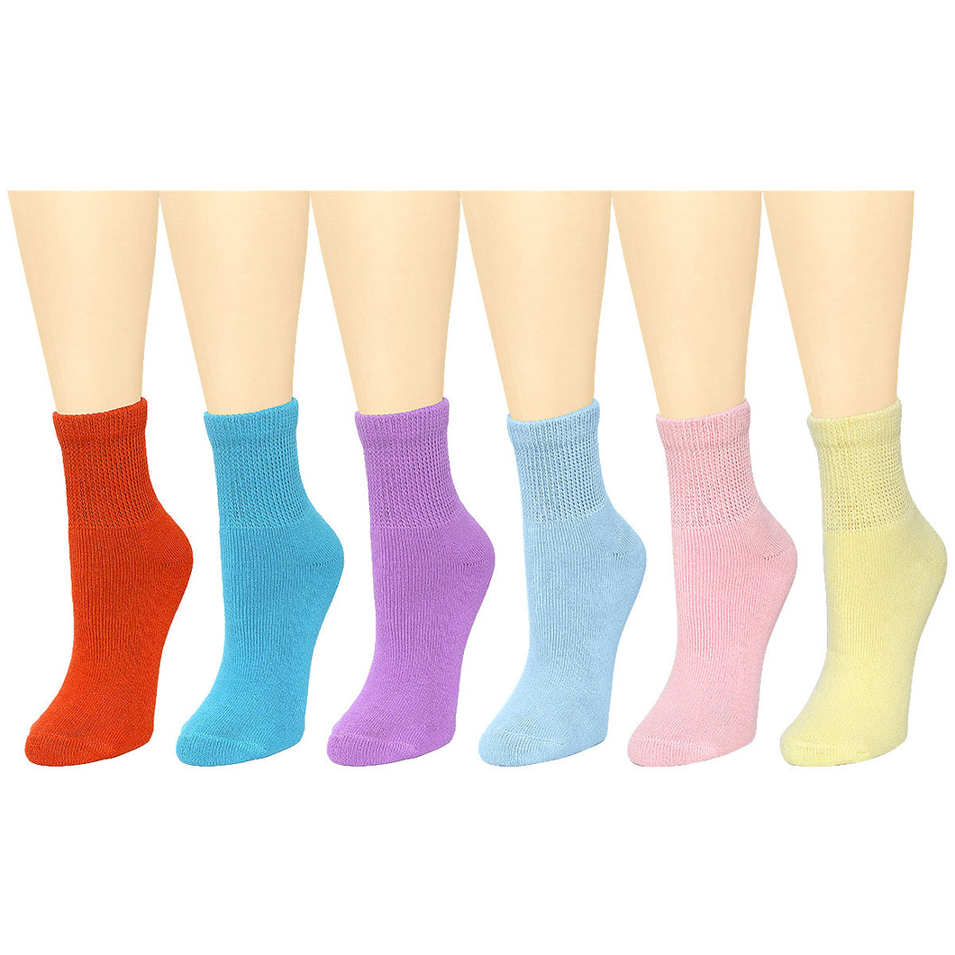 Falari Women Diabetic Socks Diabetes Edema and Circulatory Loose Fitting Cotton Quarter Socks - 6 Pairs Assorted