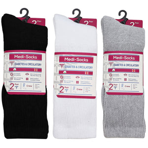 Falari Women Diabetic Socks Diabetes Edema and Circulatory Loose Fitting Cotton Crew Socks - 6 Pairs BK/GY/NY/WT