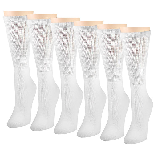 Falari Women Diabetic Socks Diabetes Edema and Circulatory Loose Fitting Cotton Crew Socks - 6 Pairs White