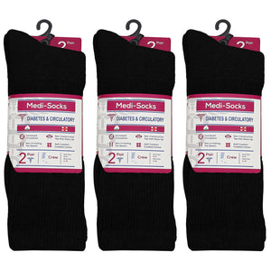 Falari Women Diabetic Socks Diabetes Edema and Circulatory Loose Fitting Cotton Crew Socks - 6 Pairs Black