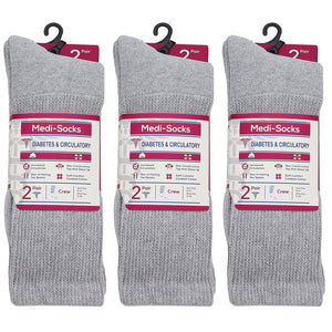 Falari Women Diabetic Socks Diabetes Edema and Circulatory Loose Fitting Cotton Crew Socks - 6 Pairs Gray
