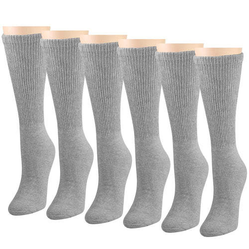 Falari Women Diabetic Socks Diabetes Edema and Circulatory Loose Fitting Cotton Crew Socks - 6 Pairs Gray