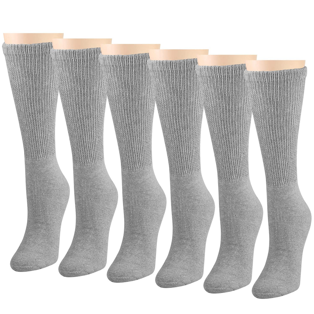 Falari Women Diabetic Socks Diabetes Edema and Circulatory Loose Fitting Cotton Crew Socks - 6 Pairs Gray