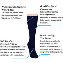 Load image into Gallery viewer, Falari Women Diabetic Socks Diabetes Edema and Circulatory Loose Fitting Cotton Crew Socks - 6 Pairs Navy