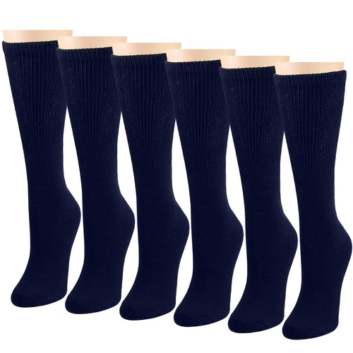 Falari Women Diabetic Socks Diabetes Edema and Circulatory Loose Fitting Cotton Crew Socks - 6 Pairs Navy