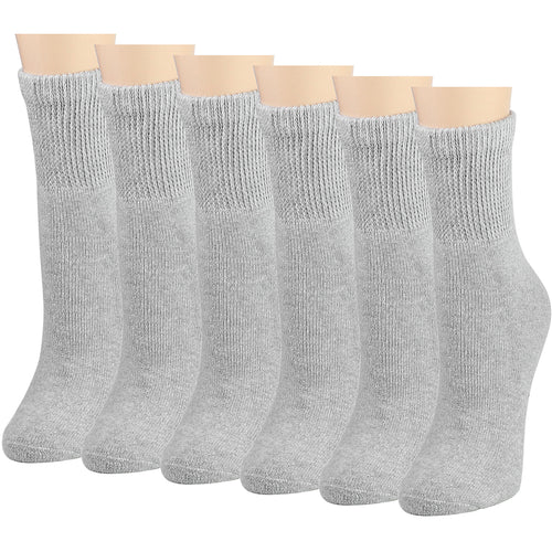 Falari Women Diabetic Socks Diabetes Edema and Circulatory Loose Fitting Cotton Quarter Socks - 6 Pairs Gray