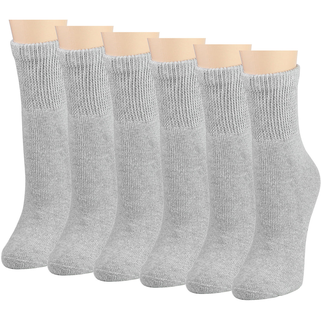 Falari Women Diabetic Socks Diabetes Edema and Circulatory Loose Fitting Cotton Quarter Socks - 6 Pairs Gray