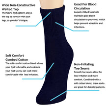 Load image into Gallery viewer, Falari Women Diabetic Socks Diabetes Edema and Circulatory Loose Fitting Cotton Quarter Socks - 6 Pairs Navy