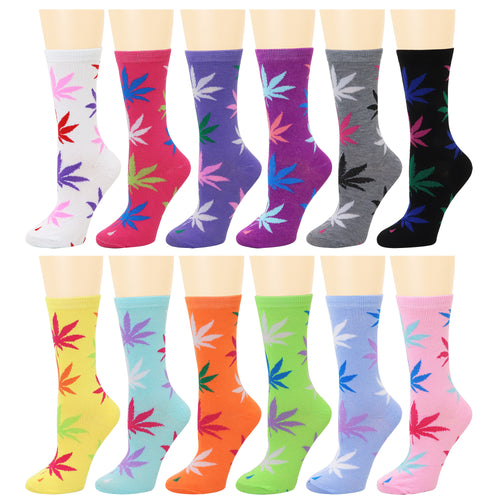 12-Pack Women's Crew Socks Leaves