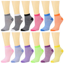 Load image into Gallery viewer, 12-Pack Striped Designed Women&#39;s Ankle Socks