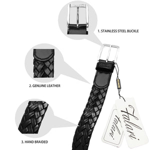 Men's Leather Braided Belt Stainless Steel Buckle 35mm
