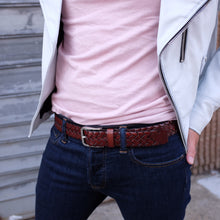 Load image into Gallery viewer, Men&#39;s Leather Braided Belt Stainless Steel Buckle 35mm